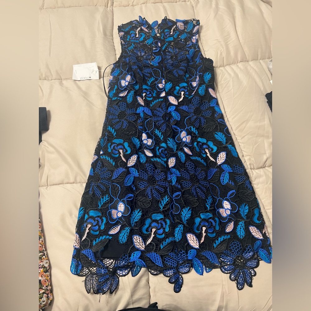 New Guess Blue and Black Sleeveless Sheath Mini Dress